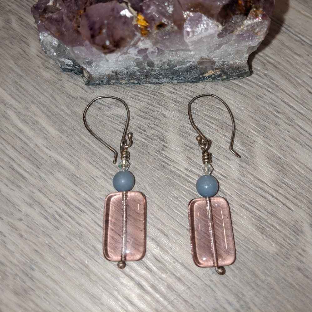 Beach Glass and Angelite Sterling Silver Earrings